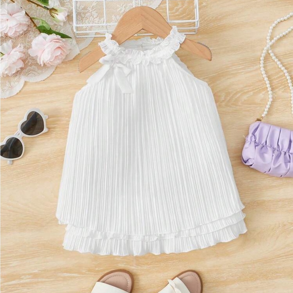 Baby Girl Bow Front Layered Hem Plisse Halter Dress size 12-18m